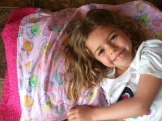 Miss R and the pillowcase she made