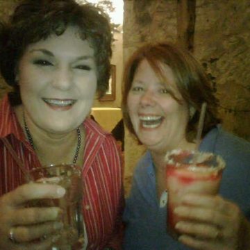 Marjory & I having prickly pear margaritas at a Beltwide dinner in 2009